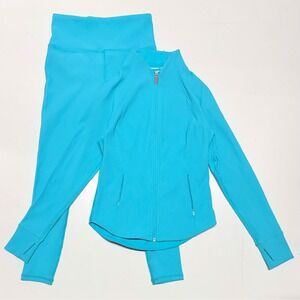 Athleta Elation Rib Tight Leggings Medium Full Zip Jacket Small Set Turquoise